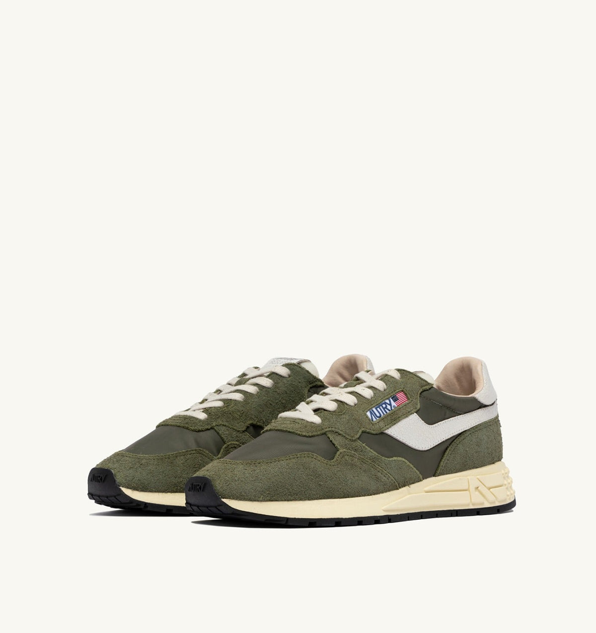 Man REELWIND LOW SNEAKERS IN WHITE AND SAGE NYLON AND SUEDE