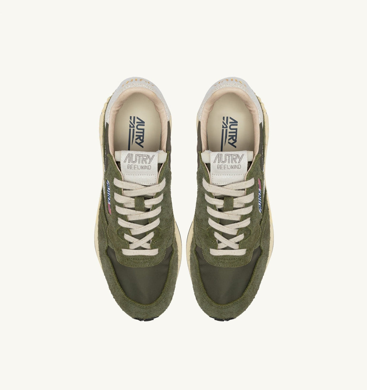 Man REELWIND LOW SNEAKERS IN WHITE AND SAGE NYLON AND SUEDE