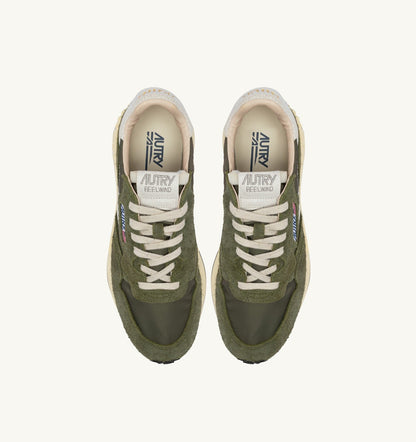 Man REELWIND LOW SNEAKERS IN WHITE AND SAGE NYLON AND SUEDE