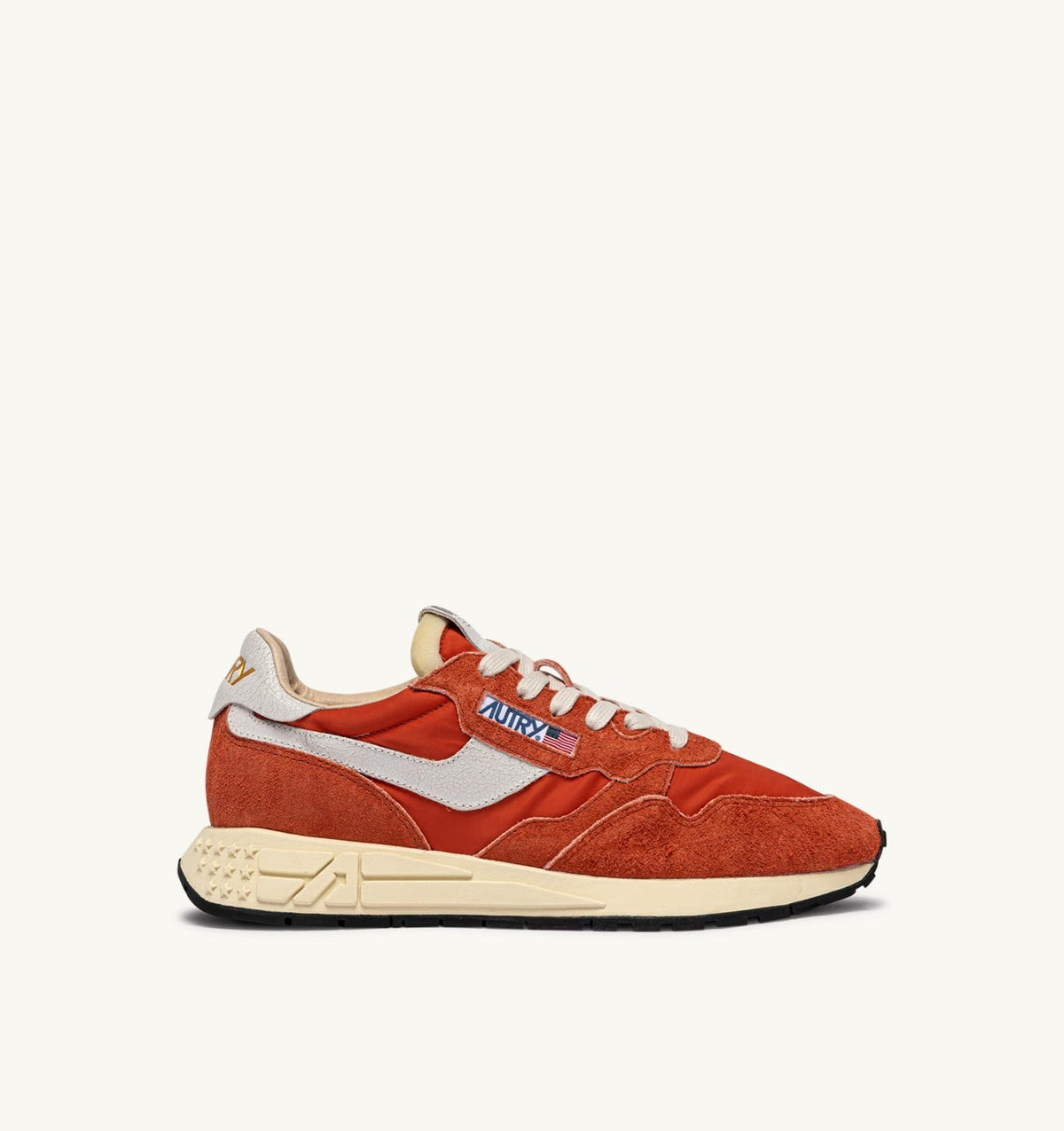 Man REELWIND LOW SNEAKERS IN WHITE AND ORANGE RUST NYLON AND SUEDE