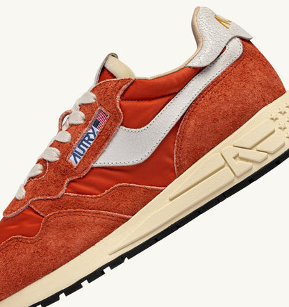 Man REELWIND LOW SNEAKERS IN WHITE AND ORANGE RUST NYLON AND SUEDE