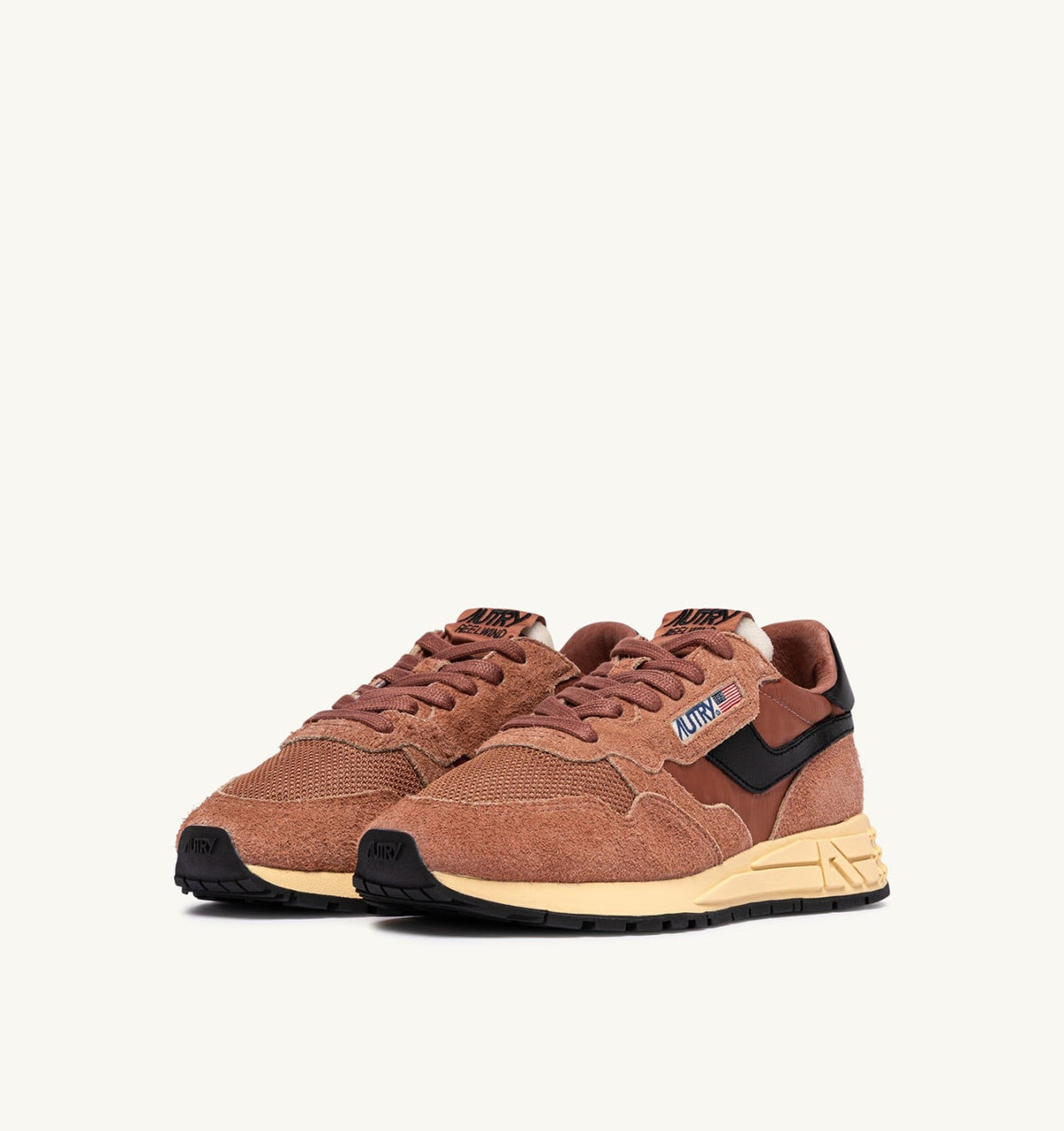 Man REELWIND LOW SNEAKERS IN MOCHA AND BLACK NYLON AND SUEDE