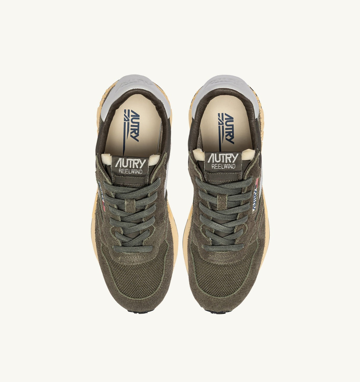 Man REELWIND LOW SNEAKERS IN OLIVE NIGHT AND HARBOR MIST NYLON AND SUEDE