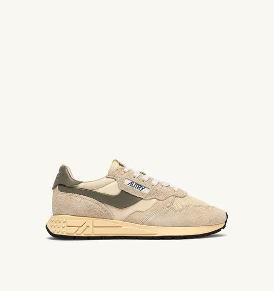 Man REELWIND LOW SNEAKERS IN ECRU AND COVERT GREEN NYLON AND SUEDE