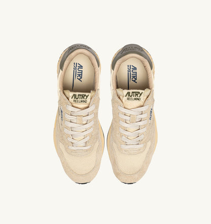 Man REELWIND LOW SNEAKERS IN ECRU AND COVERT GREEN NYLON AND SUEDE
