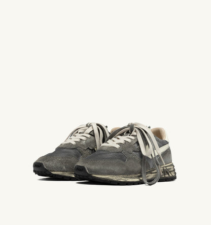 Man REELWIND SUPER VINTAGE SNEAKERS IN WHITE AND BLACK SUEDE AND NYLON