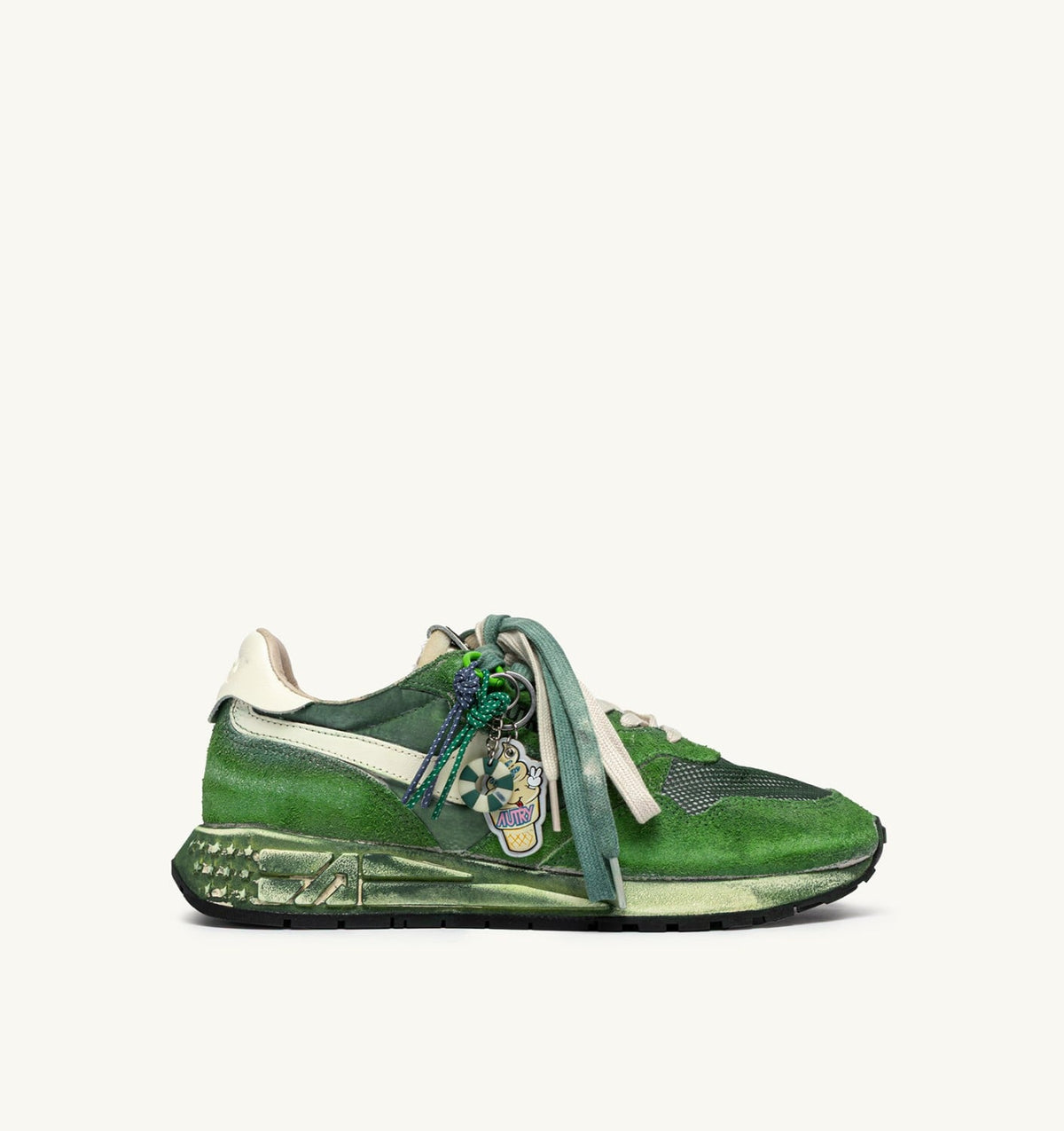 Man REELWIND SUPER VINTAGE SNEAKERS IN WHITE AND GREEN SUEDE AND NYLON