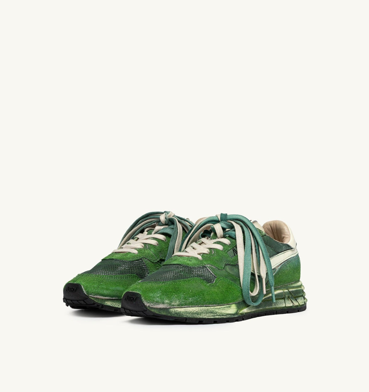 Man REELWIND SUPER VINTAGE SNEAKERS IN WHITE AND GREEN SUEDE AND NYLON