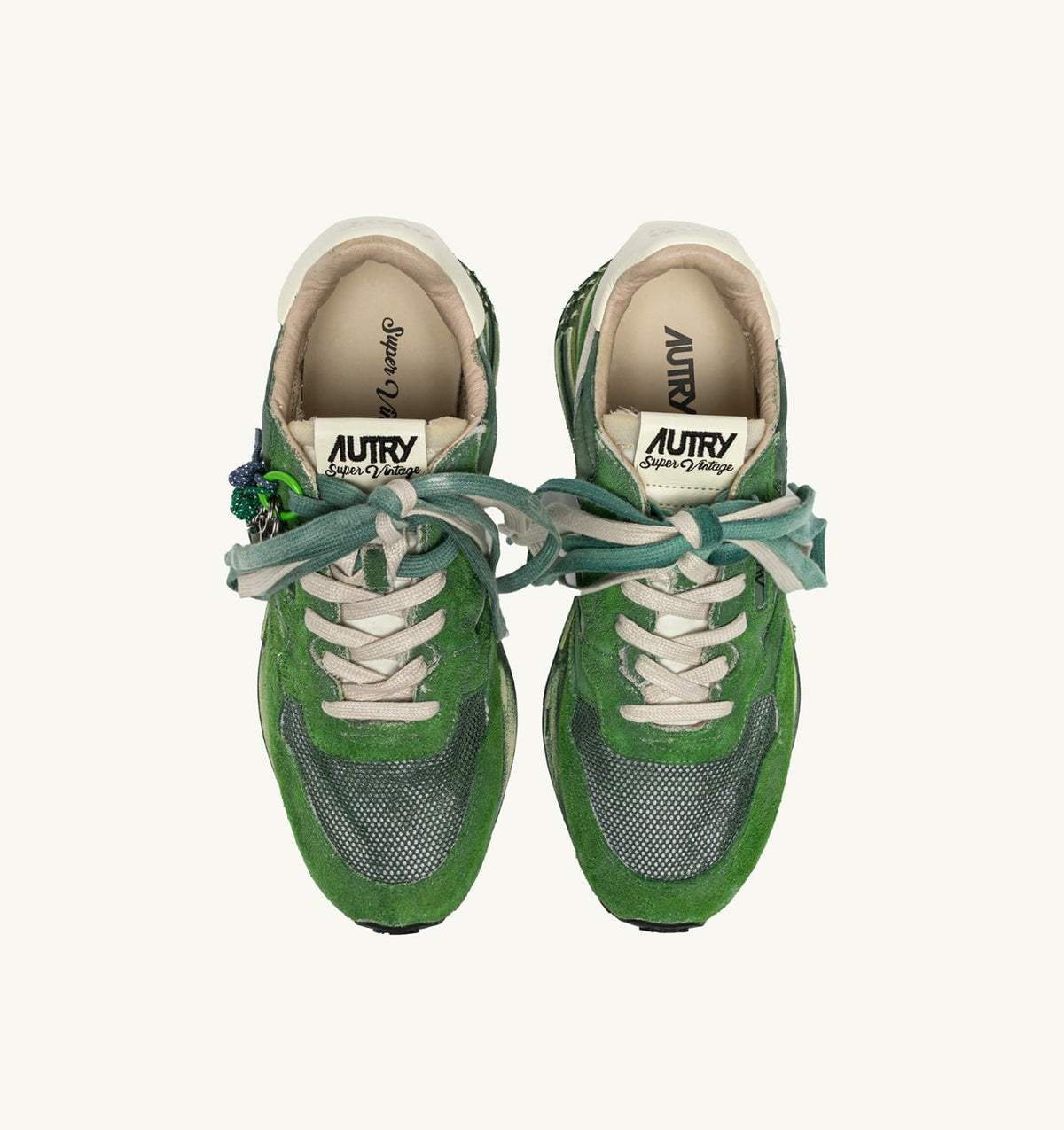Man REELWIND SUPER VINTAGE SNEAKERS IN WHITE AND GREEN SUEDE AND NYLON