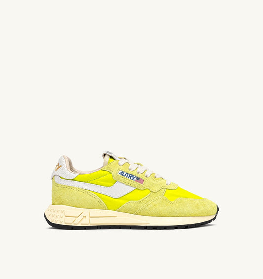 Man REELWIND LOW SNEAKERS IN WHITE AND EVENING PRIMROSE NYLON AND SUEDE