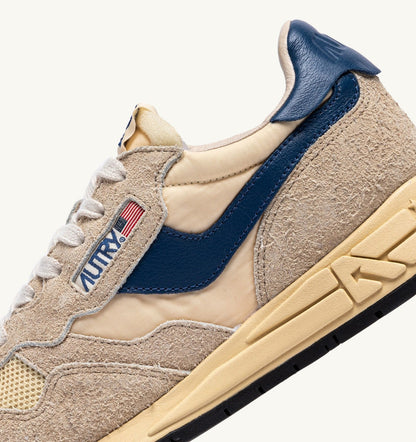 Man REELWIND LOW SNEAKERS IN NYLON SUEDE AND LEATHER COLOR ECRU AND ENSIGN BLUE