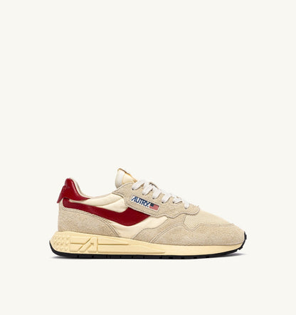 Man REELWIND LOW SNEAKERS IN ECRU AND RED NYLON AND SUEDE