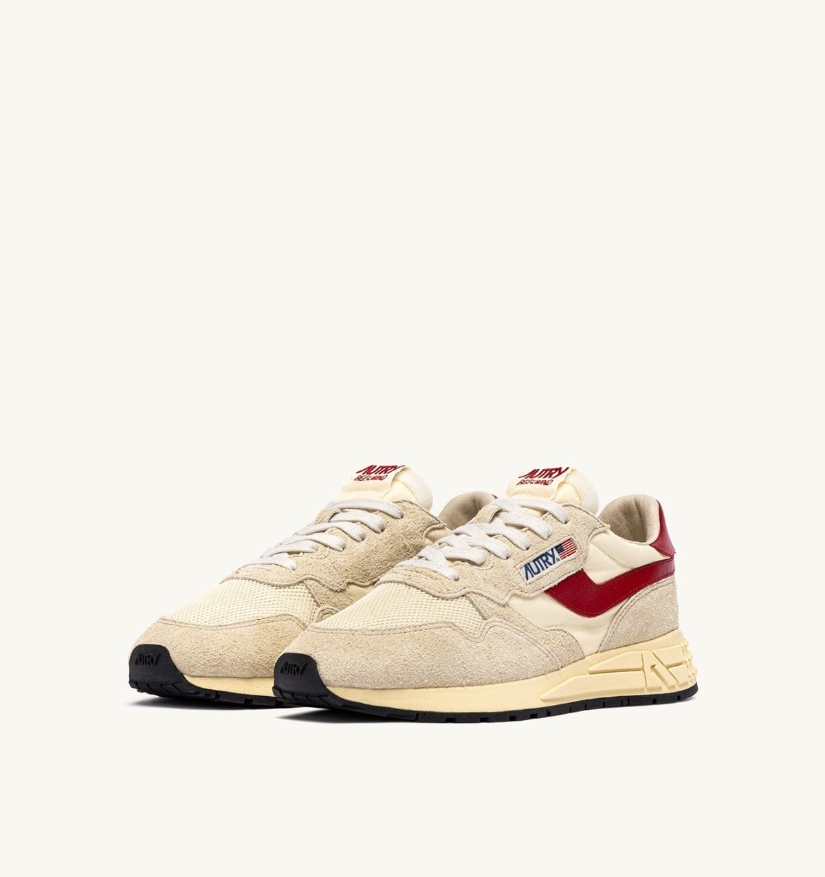 Man REELWIND LOW SNEAKERS IN ECRU AND RED NYLON AND SUEDE