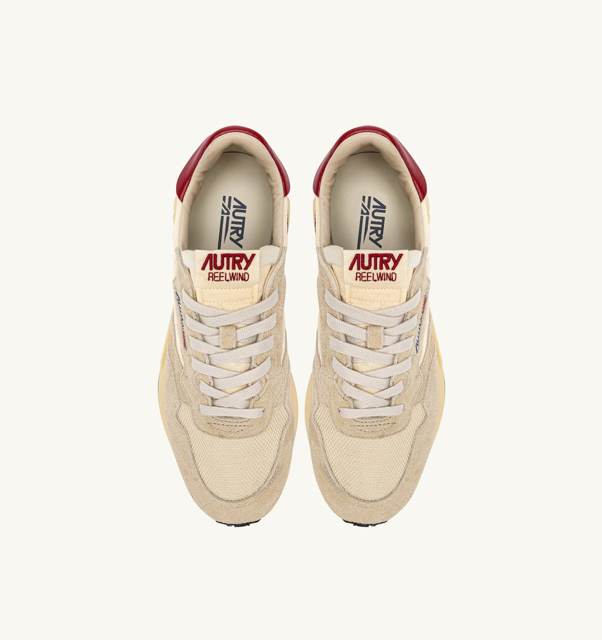 Man REELWIND LOW SNEAKERS IN ECRU AND RED NYLON AND SUEDE