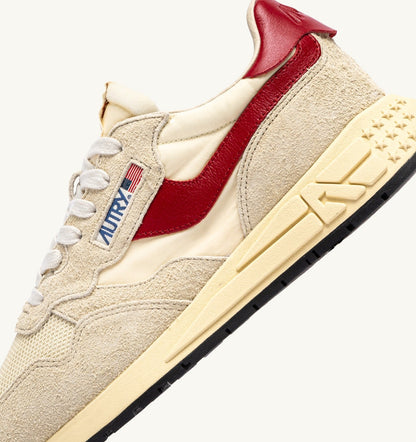 Man REELWIND LOW SNEAKERS IN ECRU AND RED NYLON AND SUEDE