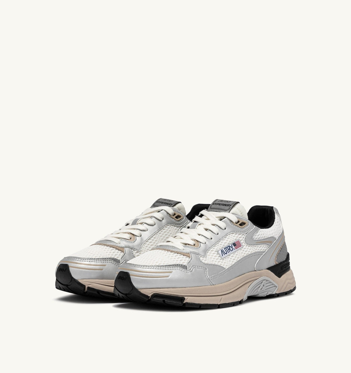 Man HYPERWAY SNEAKERS IN SILVER, WHITE AND IRISH CREAM SYNTHETIC LEATHER AND MESH