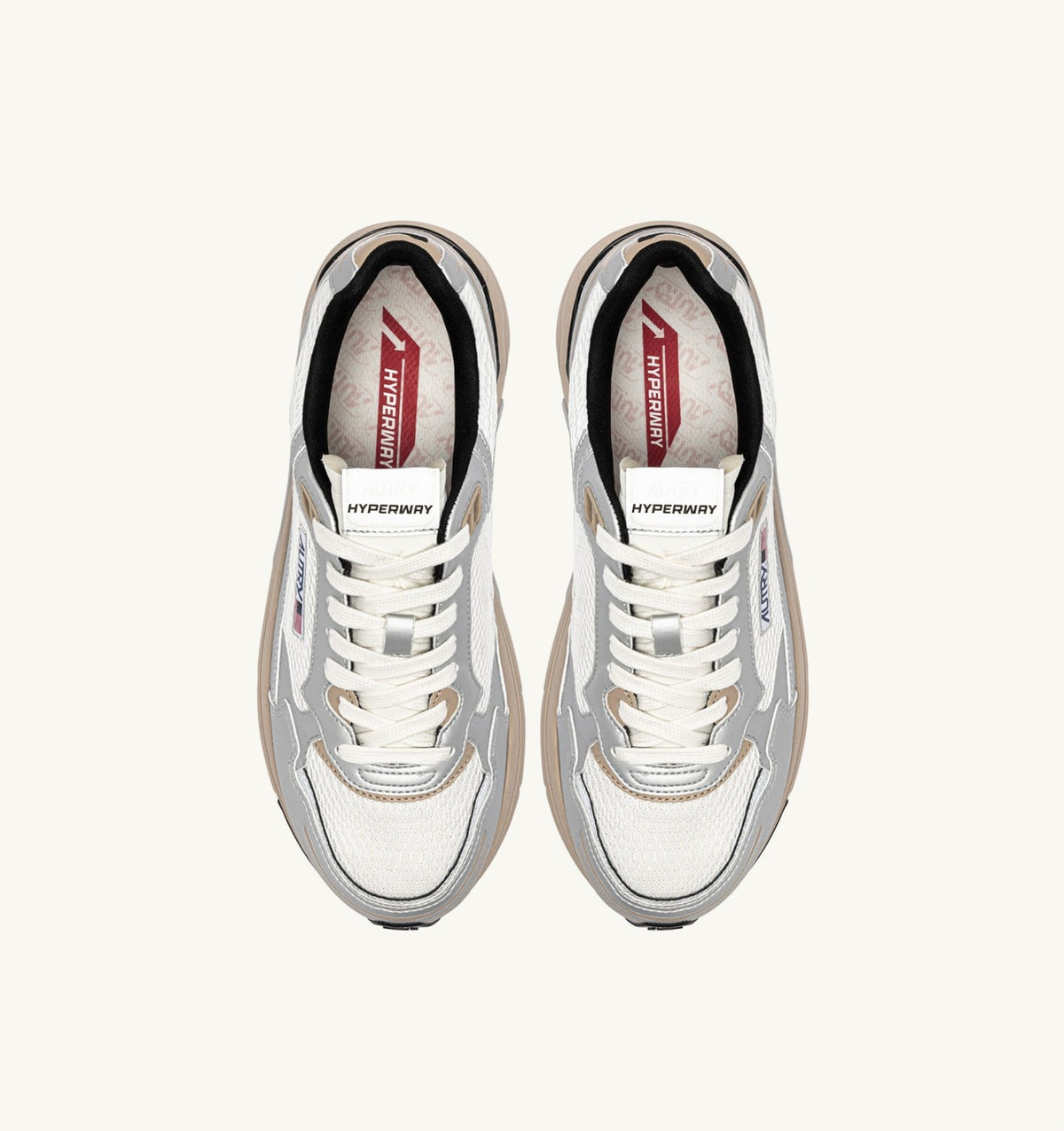 Man HYPERWAY SNEAKERS IN SILVER, WHITE AND IRISH CREAM SYNTHETIC LEATHER AND MESH
