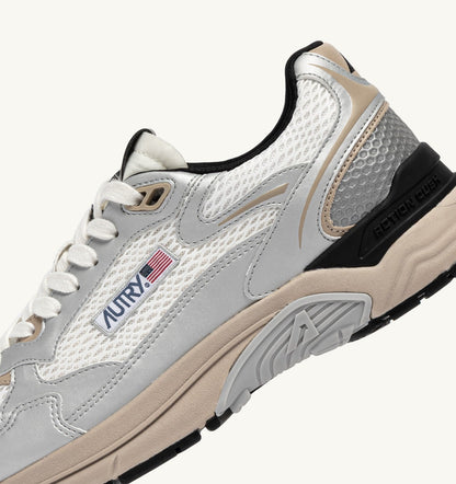 Man HYPERWAY SNEAKERS IN SILVER, WHITE AND IRISH CREAM SYNTHETIC LEATHER AND MESH