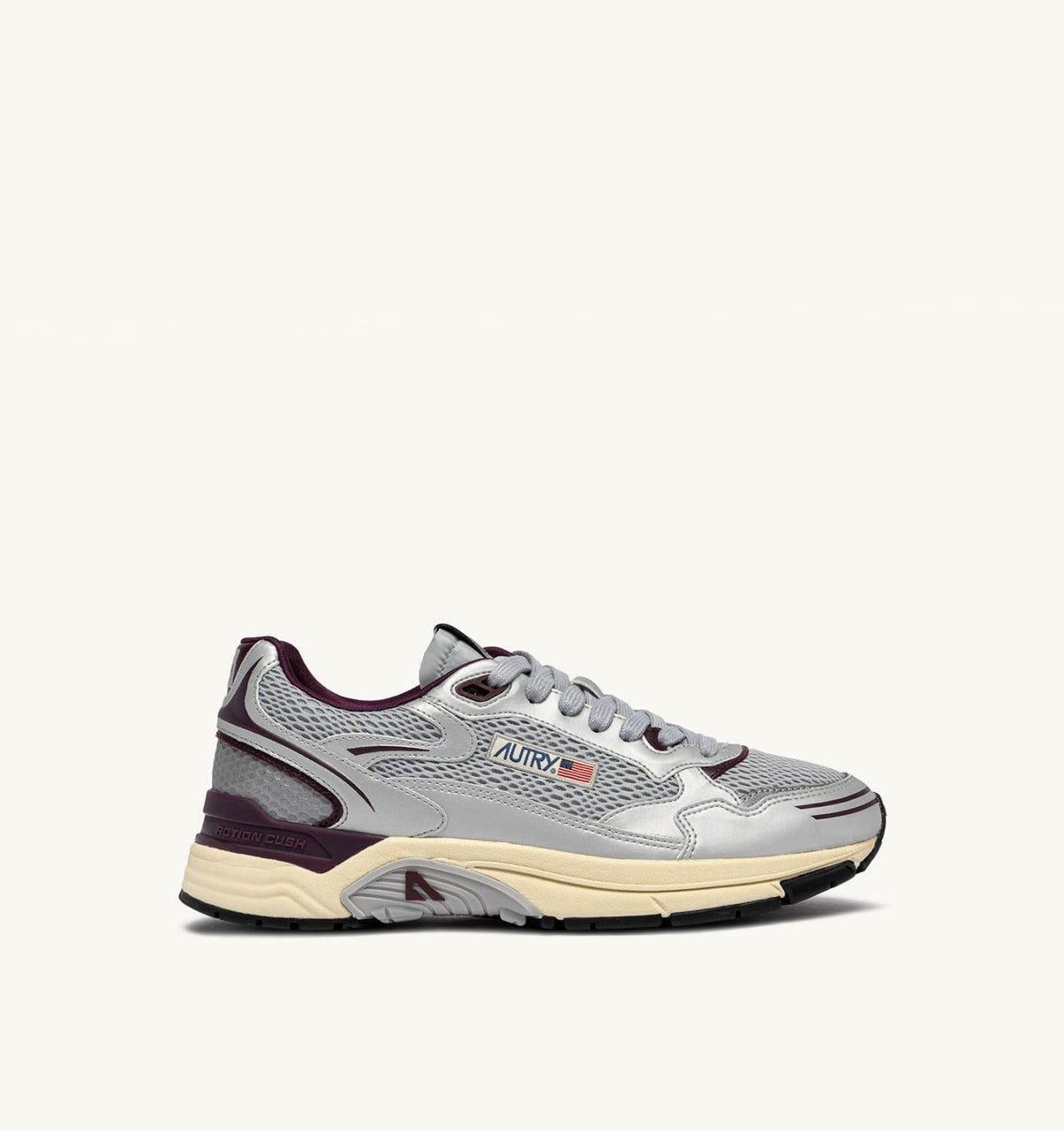 Man HYPERWAY SNEAKERS IN SILVER, HARBOR MIST AND FIG SYNTHETIC LEATHER AND MESH