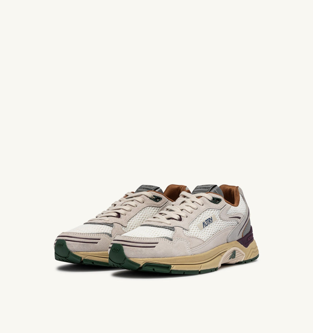 Man HYPERWAY SNEAKERS IN WHITE AND FIG SUEDE AND MESH