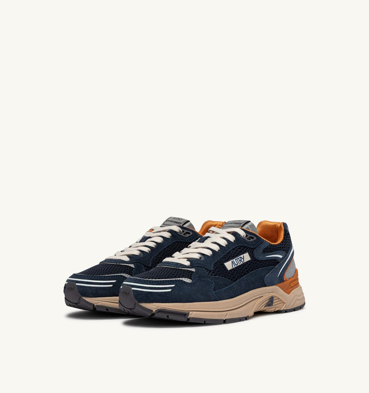 Man HYPERWAY SNEAKERS IN MIDNIGHT AND TOMATO CREAM SUEDE AND MESH