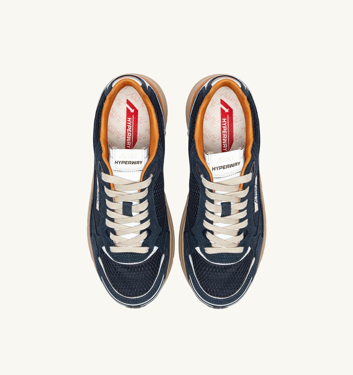 Man HYPERWAY SNEAKERS IN MIDNIGHT AND TOMATO CREAM SUEDE AND MESH