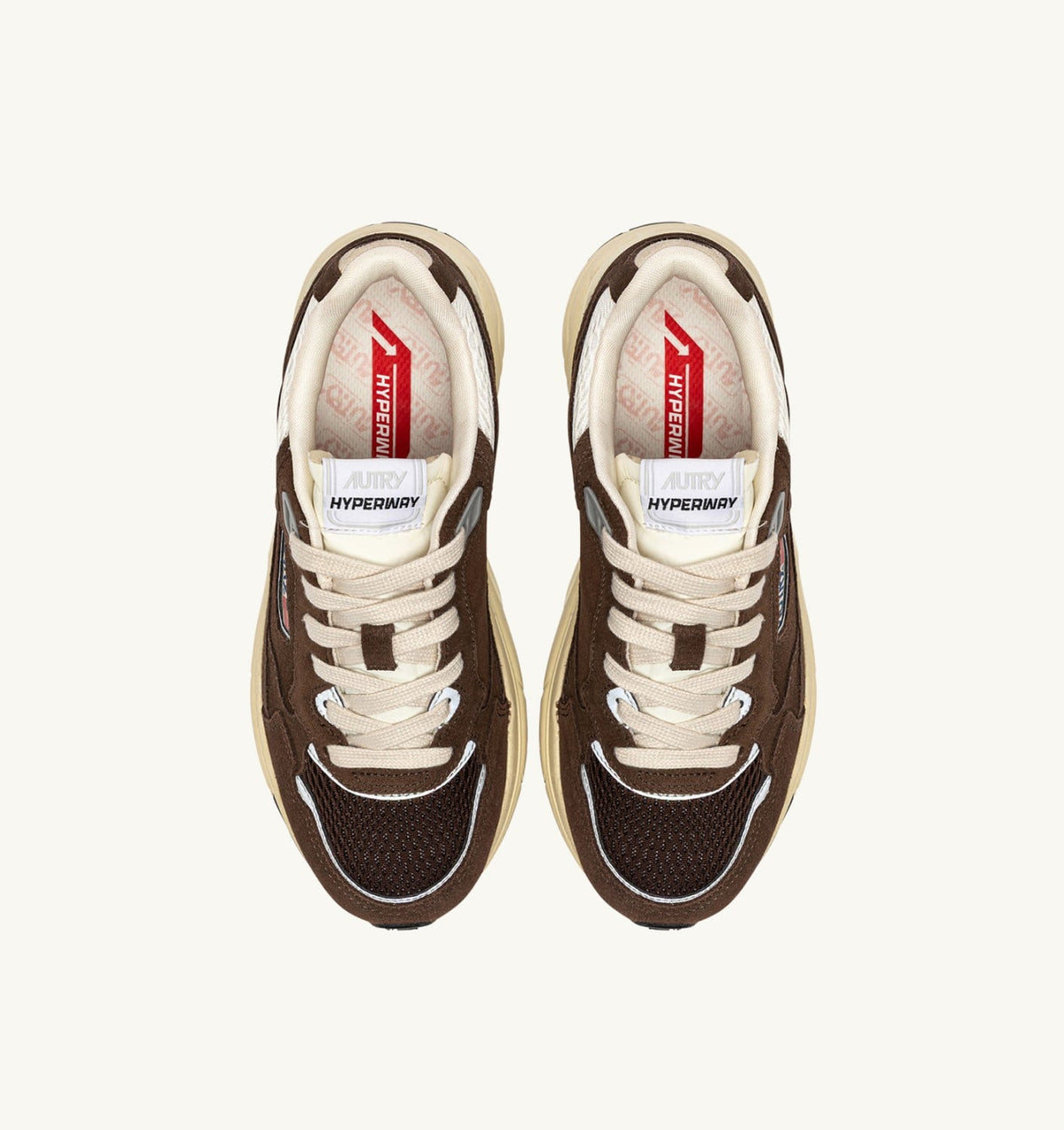 Man HYPERWAY SNEAKERS IN MARSHMALLOW AND TERRACOTTA SUEDE AND MESH