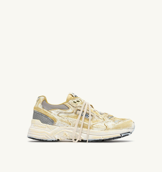 Man HYPERWAY SUPER VINTAGE SNEAKERS IN YELLOW AND SILVER SUEDE