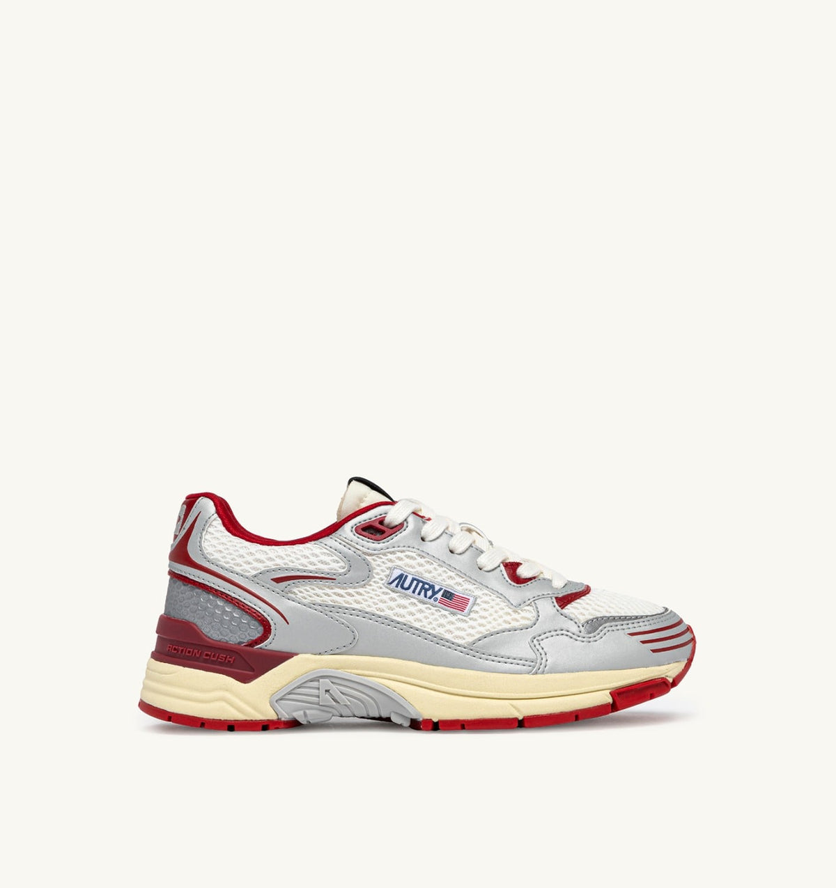 Man HYPERWAY SNEAKERS IN WHITE SILVER AND RED SYNTHETIC LEATHER AND MESH