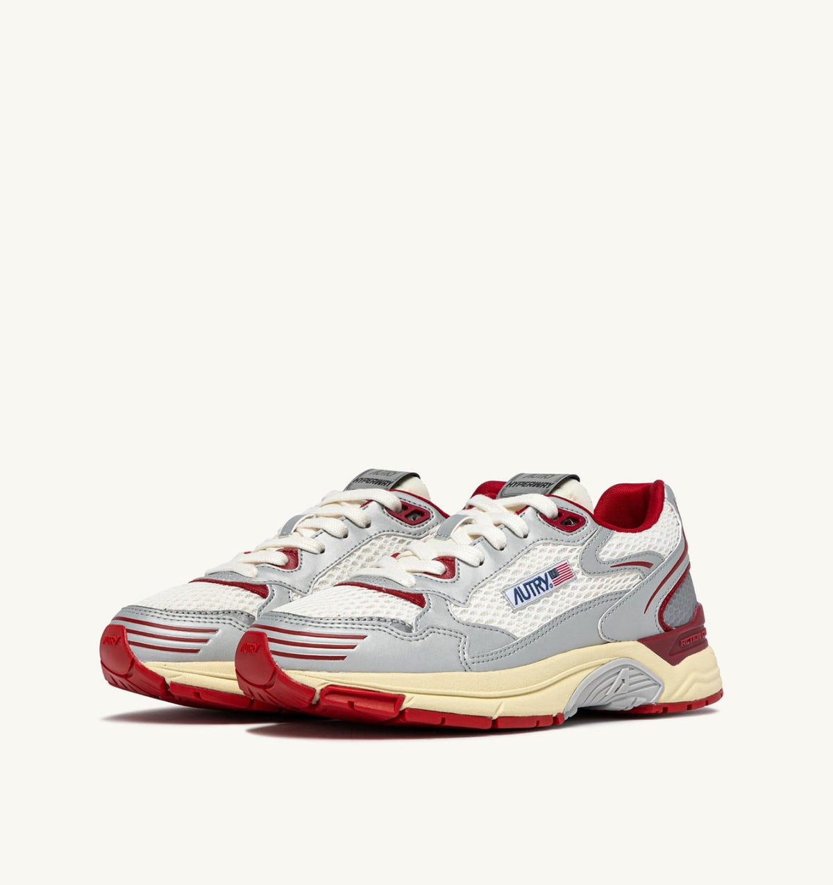 Man HYPERWAY SNEAKERS IN WHITE SILVER AND RED SYNTHETIC LEATHER AND MESH