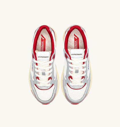 Man HYPERWAY SNEAKERS IN WHITE SILVER AND RED SYNTHETIC LEATHER AND MESH