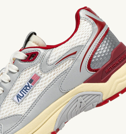 Man HYPERWAY SNEAKERS IN WHITE SILVER AND RED SYNTHETIC LEATHER AND MESH