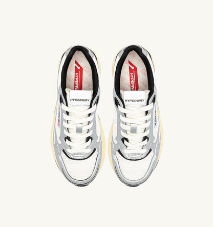 Man HYPERWAY SNEAKERS IN WHITE SILVER AND BLACK SYNTHETIC LEATHER AND MESH