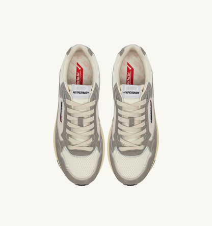 Man HYPERWAY SNEAKERS IN WHITE AND LEAD GRAY MESH AND SUEDE
