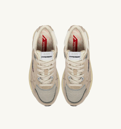Man HYPERWAY SNEAKERS IN SAND BROWN AND SILVER-TONE SUEDE AND MESH