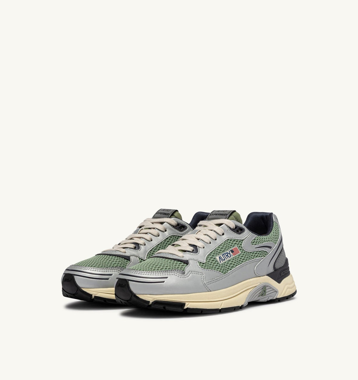 Man HYPERWAY SNEAKERS IN SILVER, TEA AND BLACKENED PEARL SYNTHETIC LEATHER AND MESH