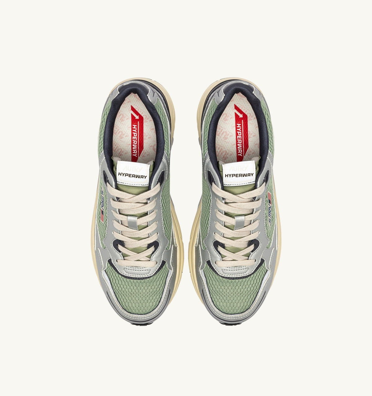 Man HYPERWAY SNEAKERS IN SILVER, TEA AND BLACKENED PEARL SYNTHETIC LEATHER AND MESH