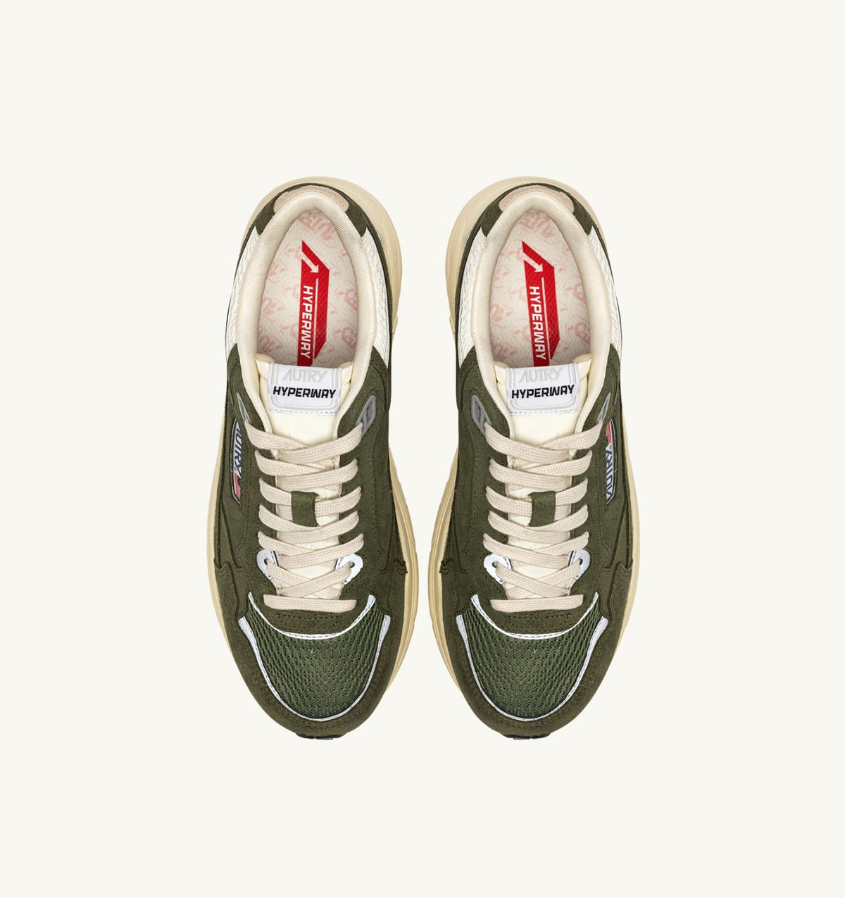 Man HYPERWAY SNEAKERS IN MARSHMALLOW AND SAGE SUEDE AND MESH
