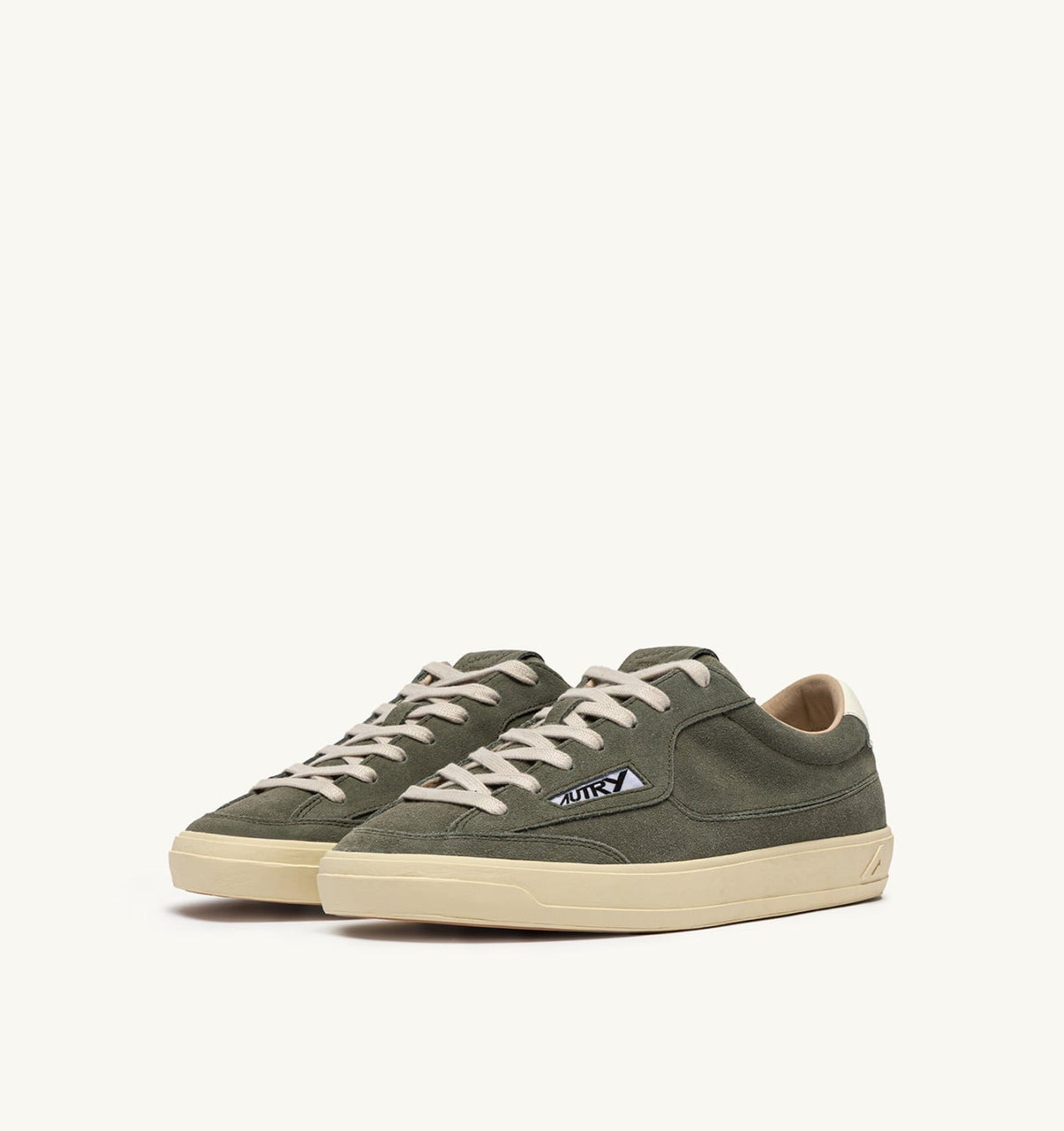 Man WINDSCAPE LOW SNEAKERS IN SMOKED GREEN AND MARSHMALLOW SUEDE