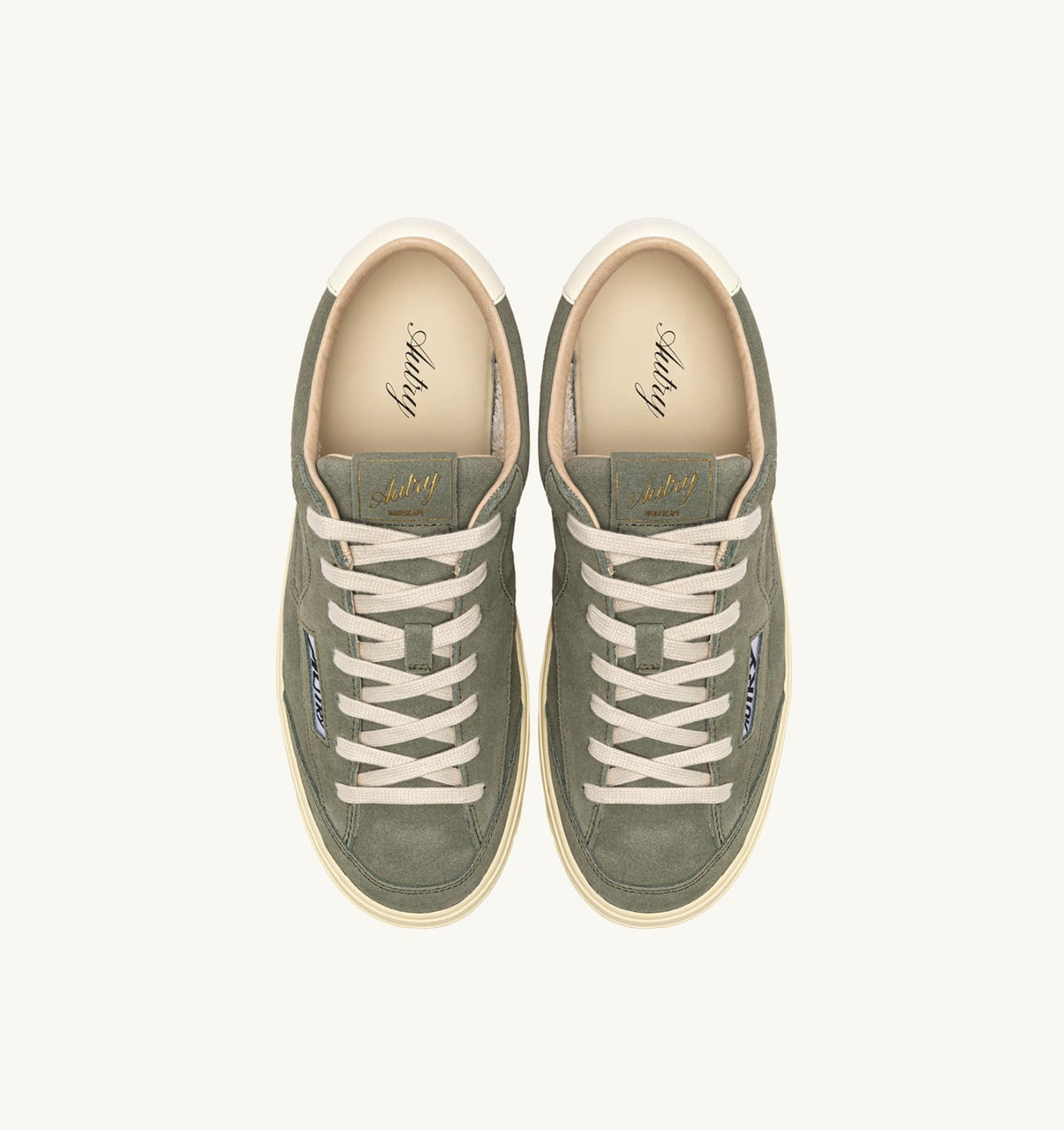 Man WINDSCAPE LOW SNEAKERS IN SMOKED GREEN AND MARSHMALLOW SUEDE
