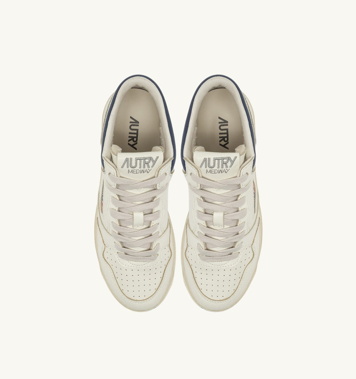 Man MED-WAY SNEAKERS IN LEATHER COLOR MARSHMALLOW AND ENSIGN BLUE
