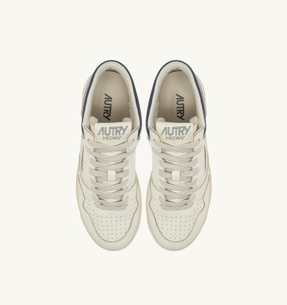 Man MED-WAY SNEAKERS IN LEATHER COLOR MARSHMALLOW AND ENSIGN BLUE