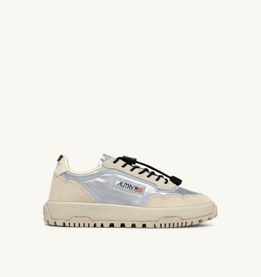 Man WILDPACE LOW SNEAKERS IN WHITE AND SILVER FABRIC AND SUEDE