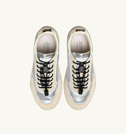 Man WILDPACE LOW SNEAKERS IN WHITE AND SILVER FABRIC AND SUEDE