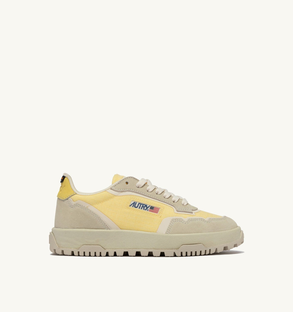 Man WILDPACE LOW SNEAKERS IN WHITE AND LEMON MERINGUE CORDURA AND SUEDE