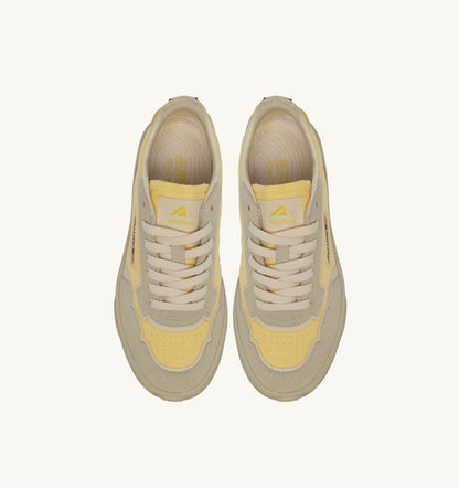 Man WILDPACE LOW SNEAKERS IN WHITE AND LEMON MERINGUE CORDURA AND SUEDE