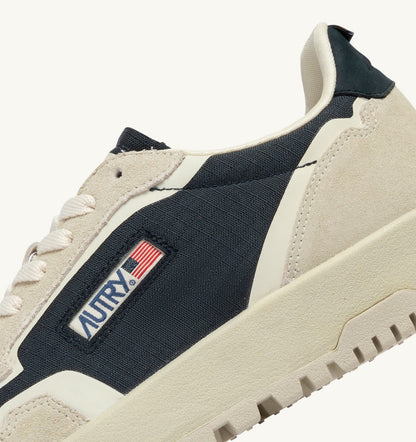 Man WILDPACE LOW SNEAKERS IN WHITE AND SPACE BLUE CORDURA AND SUEDE
