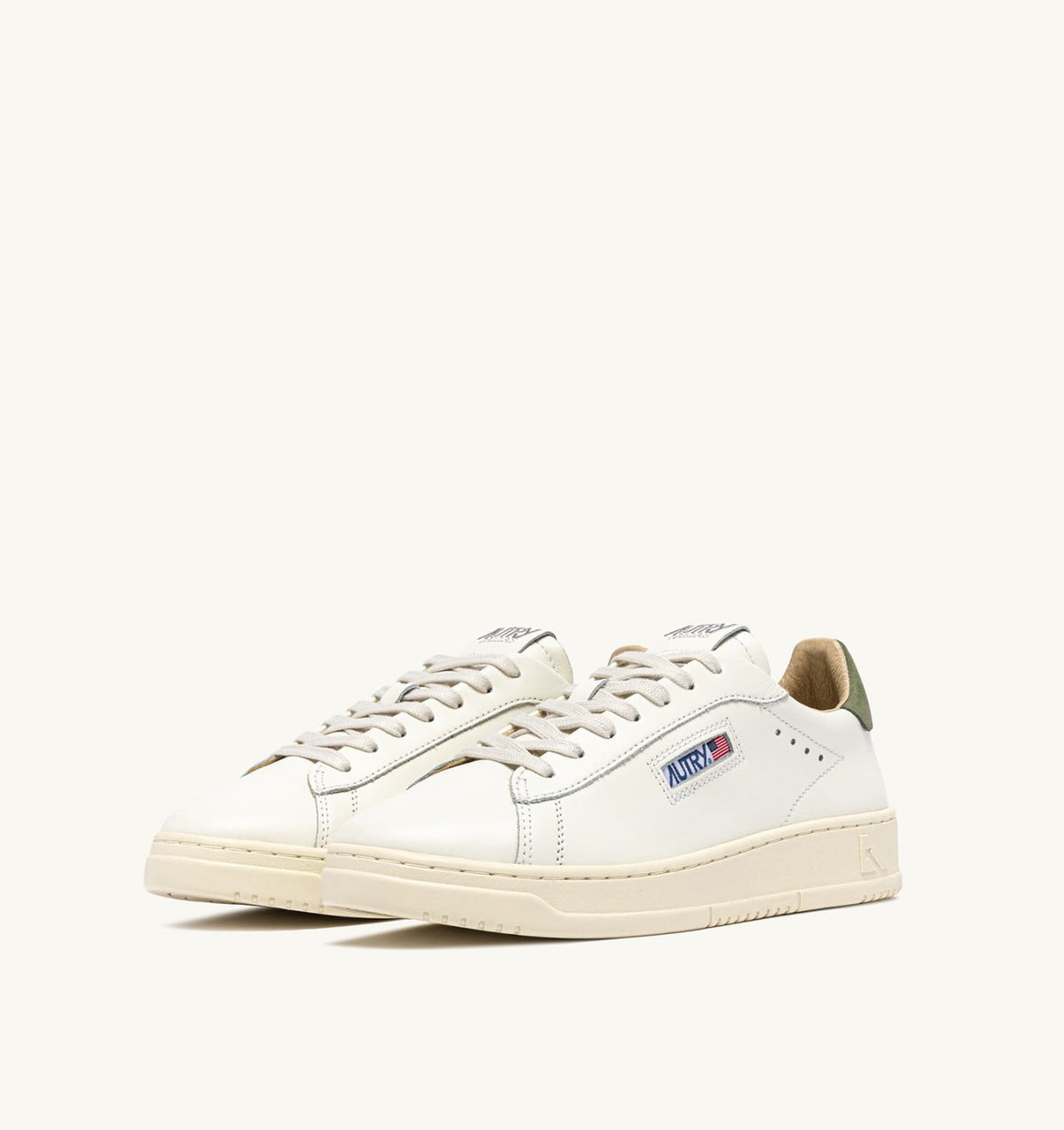 Man DALLAS LOW SNEAKERS IN LODEN GREEN AND MARSHMALLOW LEATHER