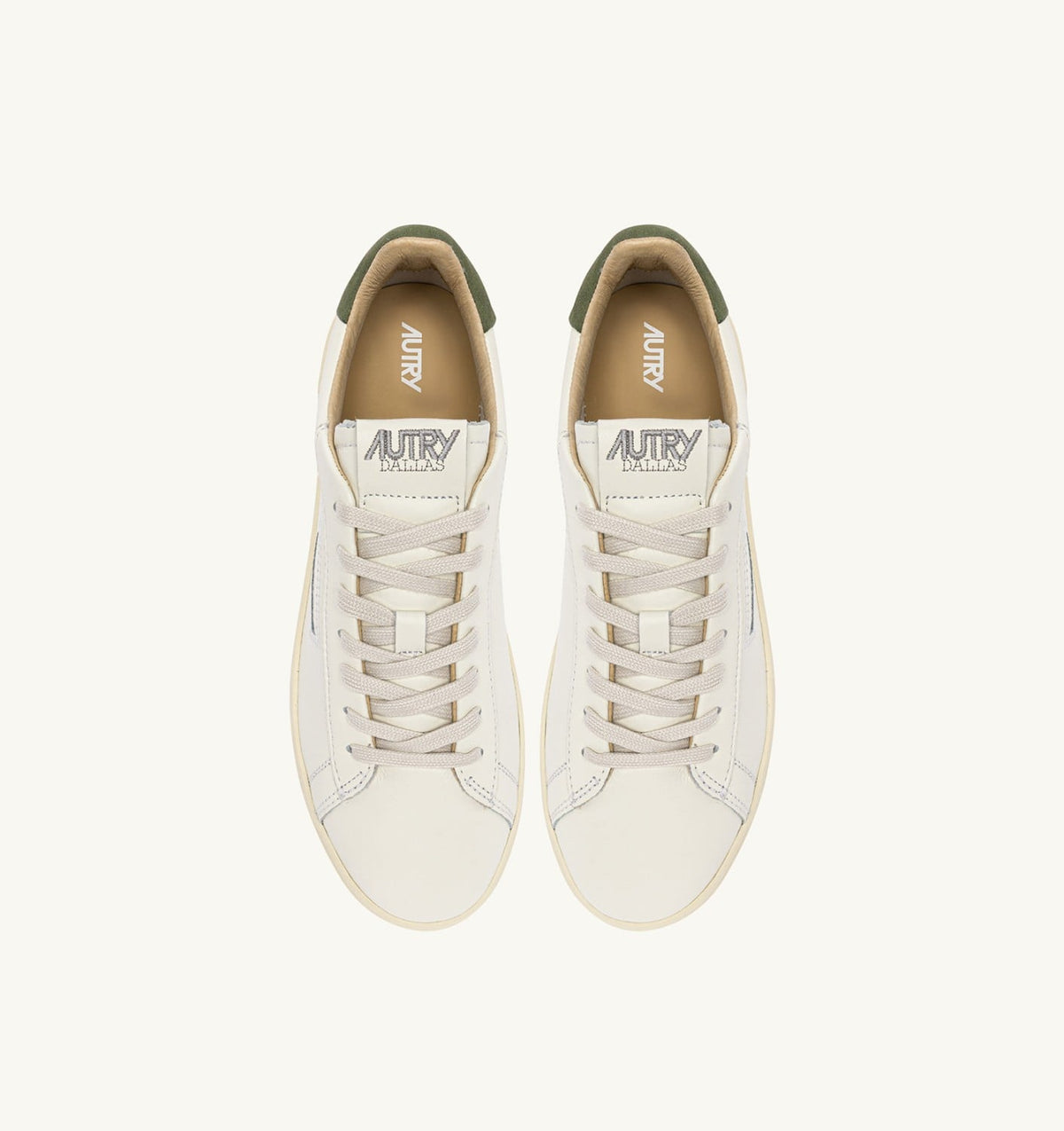 Man DALLAS LOW SNEAKERS IN LODEN GREEN AND MARSHMALLOW LEATHER