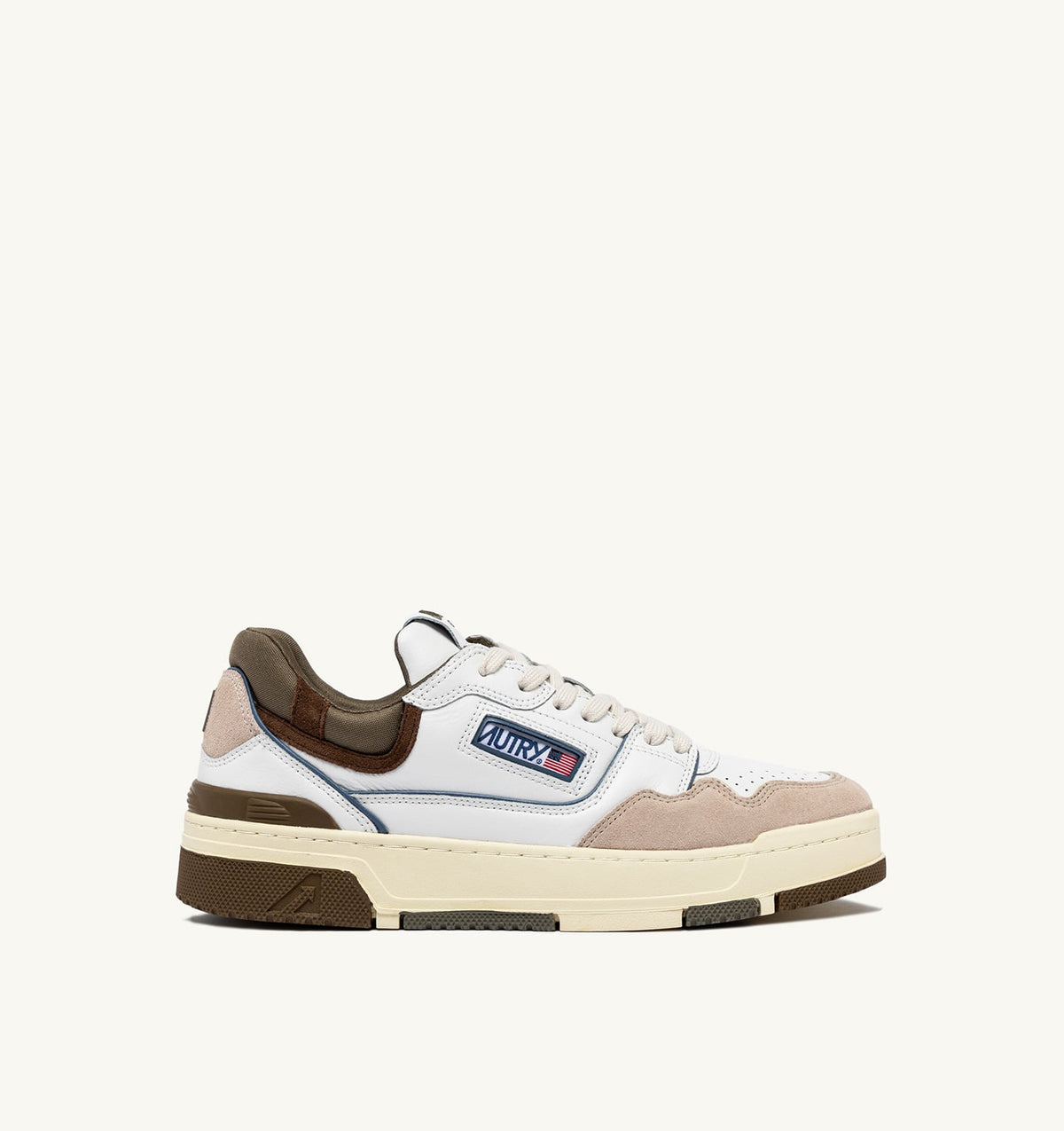 Man CLC LOW SNEAKERS IN WHITE AND COVERT GREEN LEATHER SUEDE